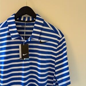 Nike Men's White and Blue Striped Polo Shirt
